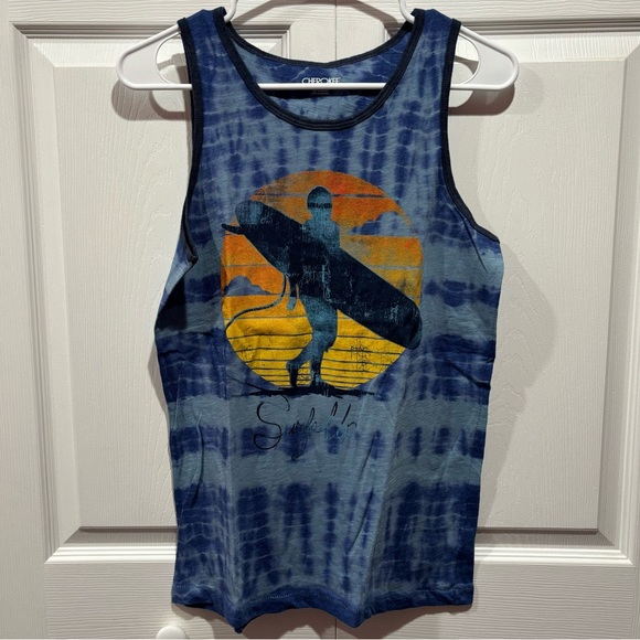 CHEROKEE Boy’s Summer Surf Surfer Tank Top Shirt - blue, size L (12/14) - Picture 1 of 4